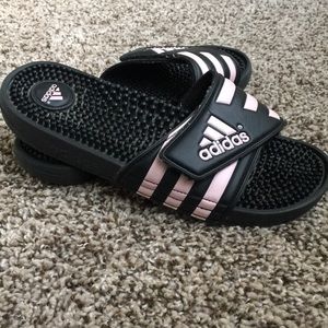 Pink and black Adidas Velcro rubber sandals